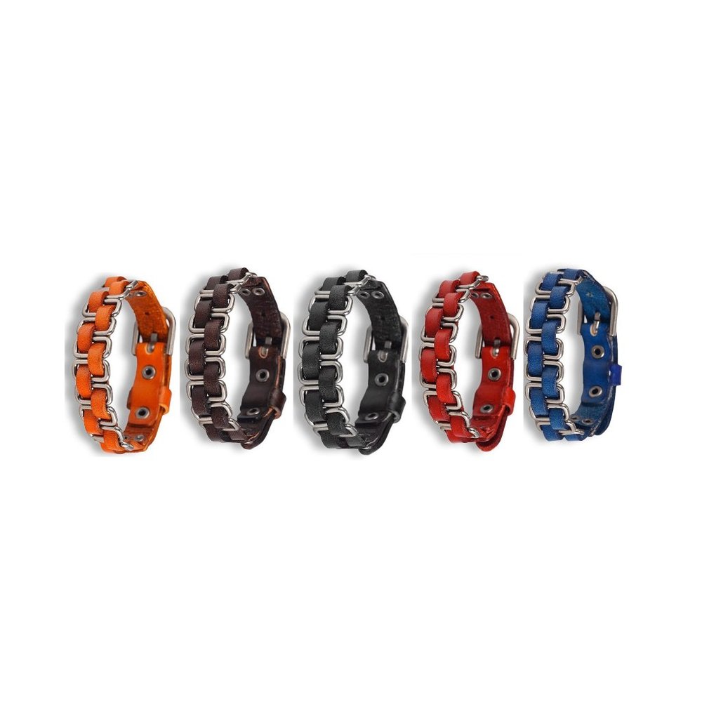 Interlock Two Strand Leather Buckle Bracelet